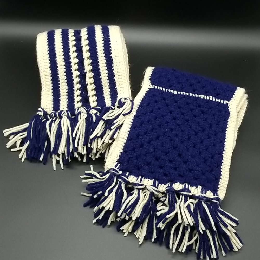2 Vintage Handmade Crocheted Scarves with Tassels